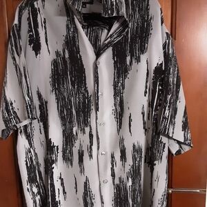 Mens Black and Gray Abstract Button Down Shirt Size XL